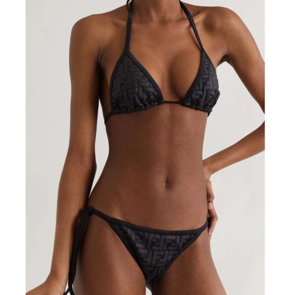 Fendi FF Logo Embossed Black Bikini Set